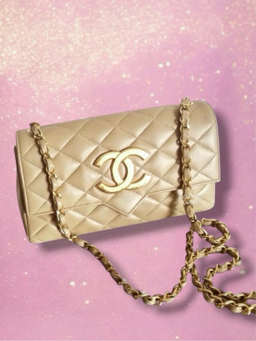 💞VINTAGE CHANEL Beige CC Logo Small Flap Shoulder Crossbody Bag 24KGP Hardware